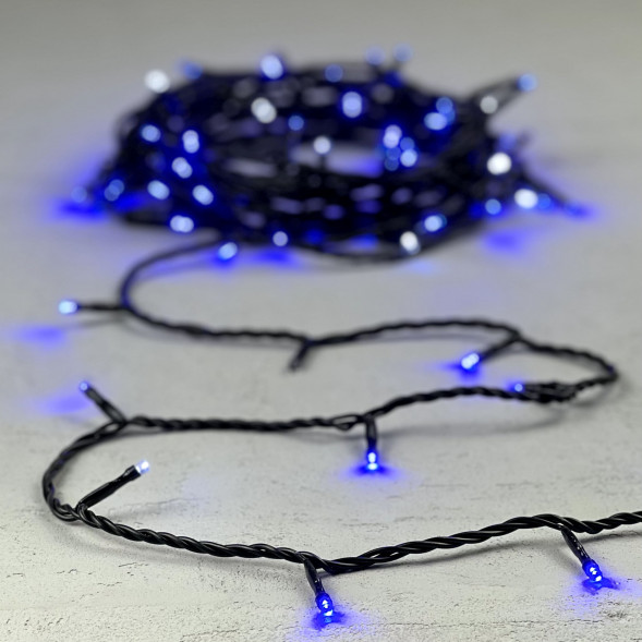Светодиодная нить 100 синих LED ламп с мерцанием, 10 м., 24В., черный провод ПВХ, LTC (PST100BLW-11-1B) 