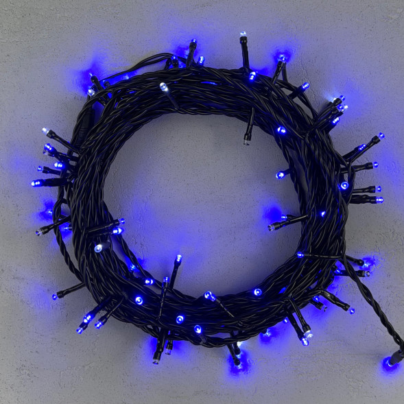 Светодиодная нить 100 синих LED ламп с мерцанием, 10 м., 24В., черный провод ПВХ, LTC (PST100BLW-11-1B) 