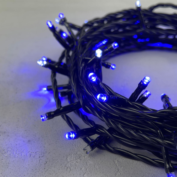 Светодиодная нить 100 синих LED ламп с мерцанием, 10 м., 24В., черный провод ПВХ, LTC (PST100BLW-11-1B) 