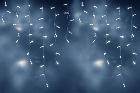 Светодиодная бахрома 144 холодных белых LED ламп, 3*0.9 м., 220В, мерцание, прозрачный провод ПВХ, Teamprof (TPF-i3*0.9F-CT/W) 