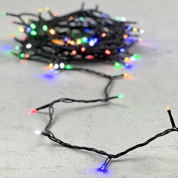 Светодиодная нить 100 разноцветных LED ламп с мерцанием, 10 м., 24В., черный провод ПВХ, LTC (PST100BLW-11-1M) 