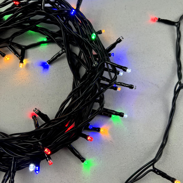 Светодиодная нить 100 разноцветных LED ламп с мерцанием, 10 м., 24В., черный провод ПВХ, LTC (PST100BLW-11-1M) 
