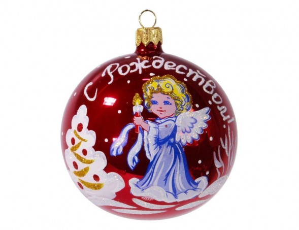 С1164/2 Стеклянный шар Рождественская сказка 85 мм.,красный, Ёлочка  оптом