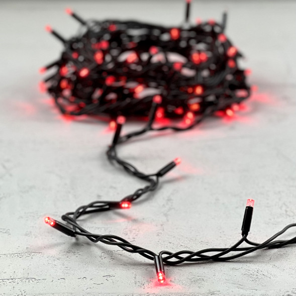 Светодиодная гирлянда Sealed мерцающая 10 м., 220V., 100 красных LED ламп, черный каучук, Beauty Led (LL100BL-1-2R) 