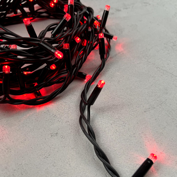Светодиодная гирлянда Sealed мерцающая 10 м., 220V., 100 красных LED ламп, черный каучук, Beauty Led (LL100BL-1-2R) 