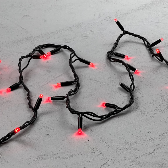 Светодиодная гирлянда Sealed мерцающая 10 м., 220V., 100 красных LED ламп, черный каучук, Beauty Led (LL100BL-1-2R) 