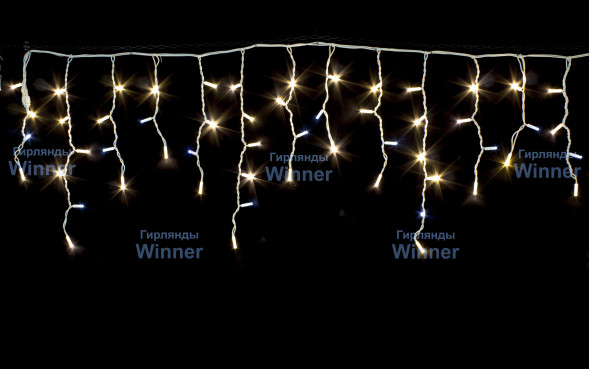 Светодиодная мерцающая бахрома 5*0.6 м., 220V, 170 теплых белых LED ламп, белый каучук, соединяемая, Winner (WW.02.7W.170+) 