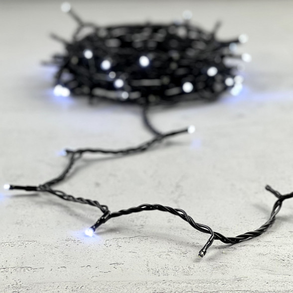 Светодиодная нить 100 холодных белых LED ламп с мерцанием каждого диода, 10 м., 24В., черный провод ПВХ, Beauty Led (PST100ABL-11-1W) 
