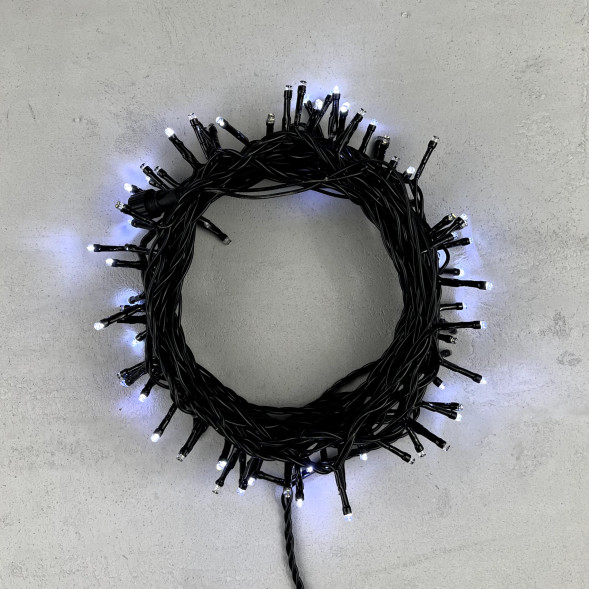 Светодиодная нить 100 холодных белых LED ламп с мерцанием каждого диода, 10 м., 24В., черный провод ПВХ, Beauty Led (PST100ABL-11-1W) 