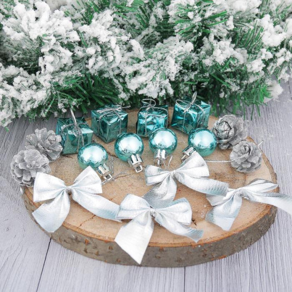Набор украшений пластик Сюрприз 16 шт., серебро, голубой, Зимнее Волшебство (2371225)    