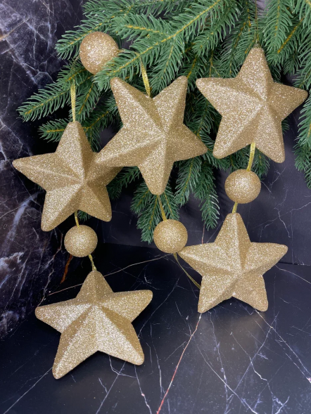 Гирлянда Звездопад 104 см., диаметр 13 см., золотая, пенопласт, Christmas DeLuxe (89423)  