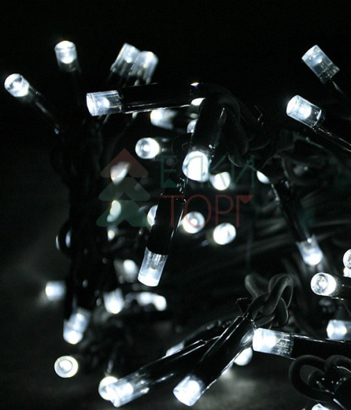 Светодиодная гирлянда Sealed мерцающая 10 м., 220V., 100 холодных белых LED ламп, черный каучук, Beauty Led (LL100BL-1-2W) 